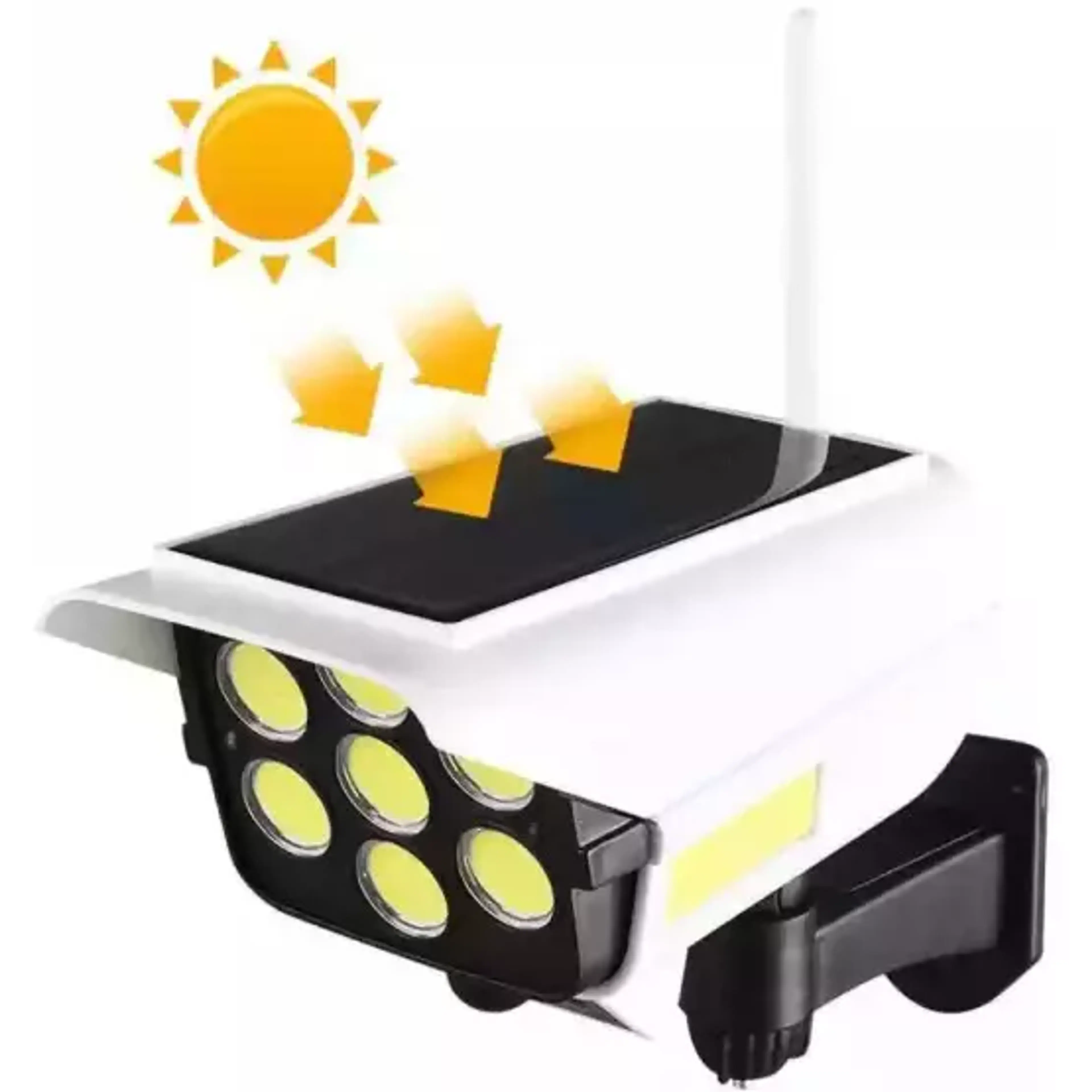 Соларна лампа - Имитация на охранителна камера, 150 W, 63 COB, със сензор за движеи и дистанционно