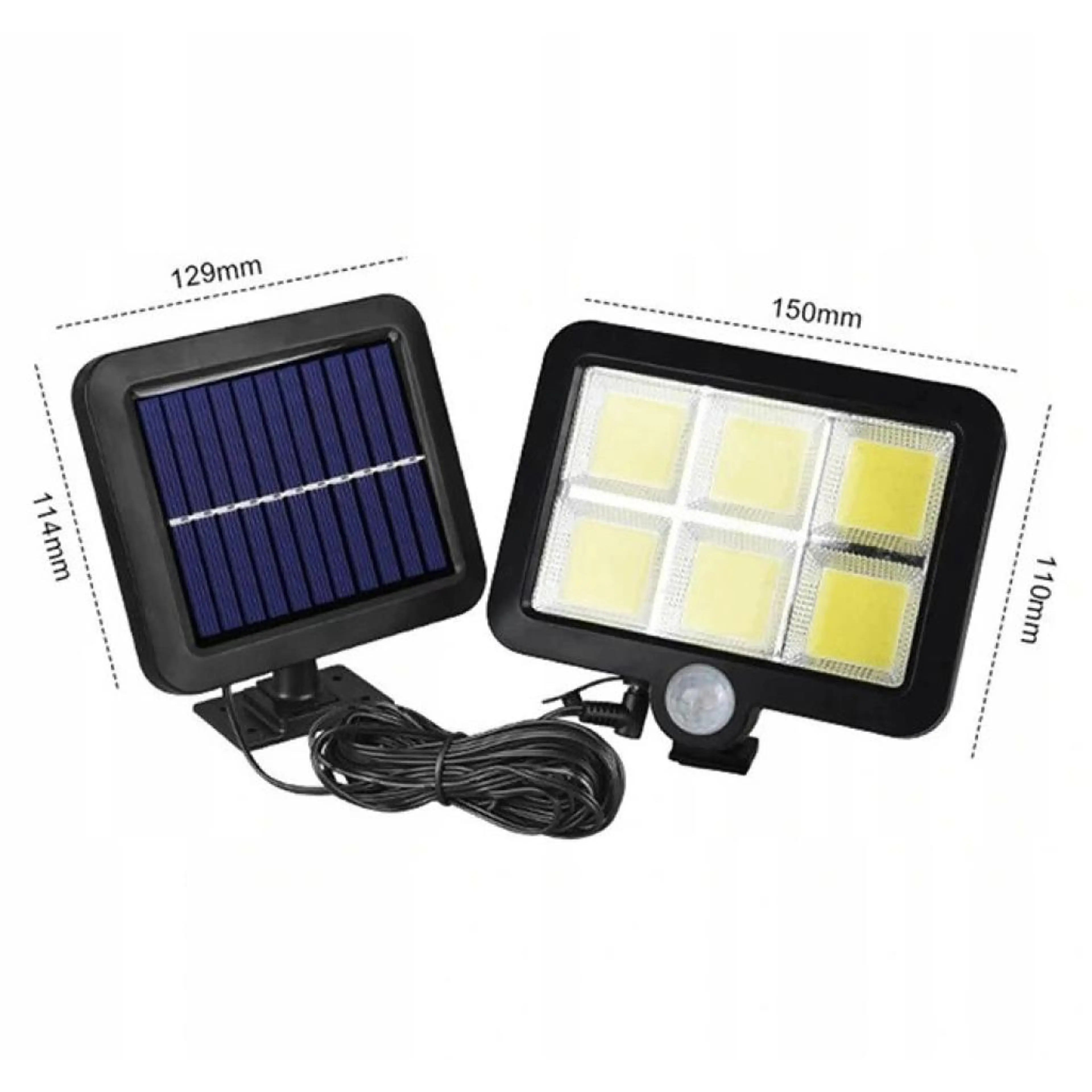 Соларна лампа, Сензор за движение, 120 светодиода, IP44, Черен