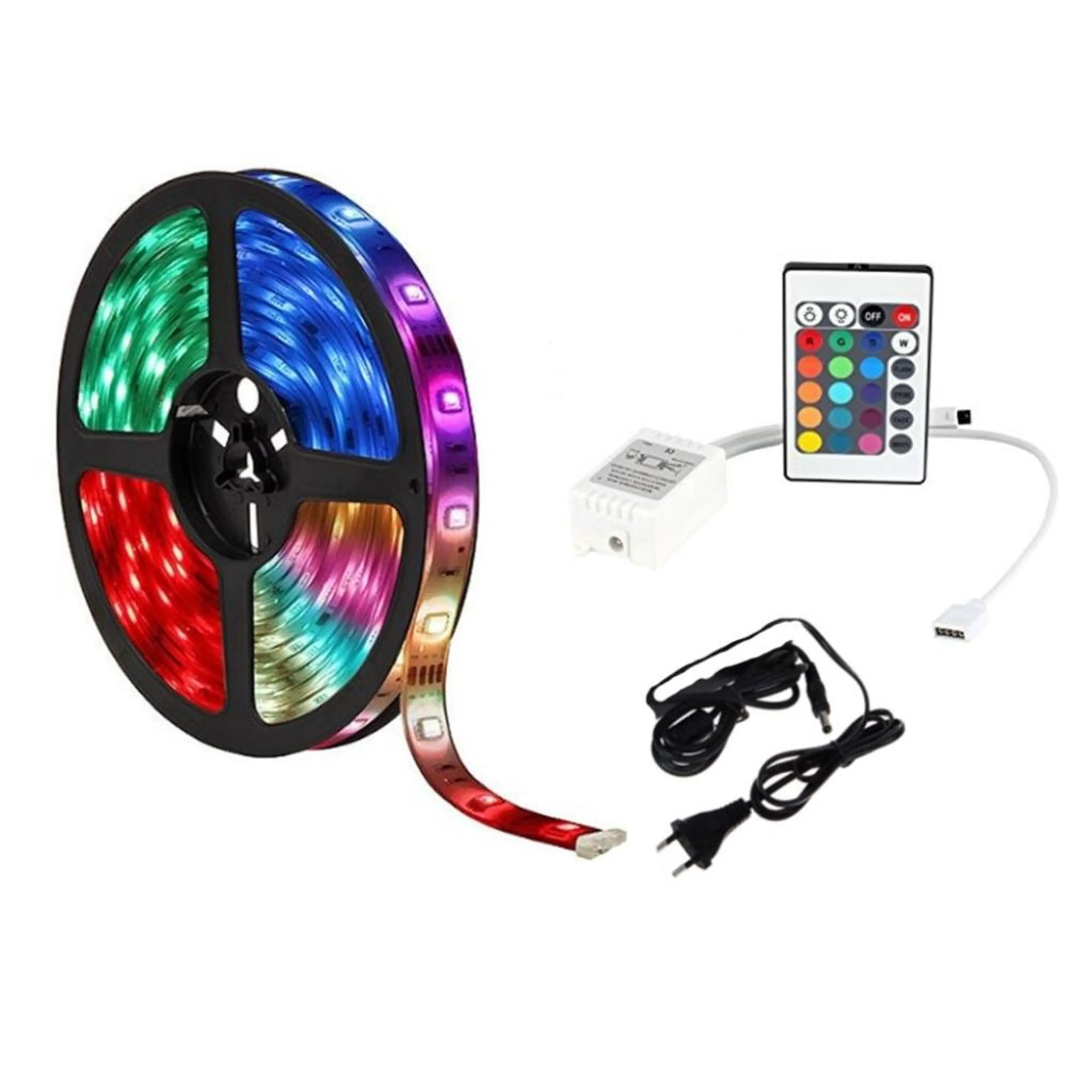 Комплект RGB LED лента, диод 3528, с дистанционно и захранване - 5 метра