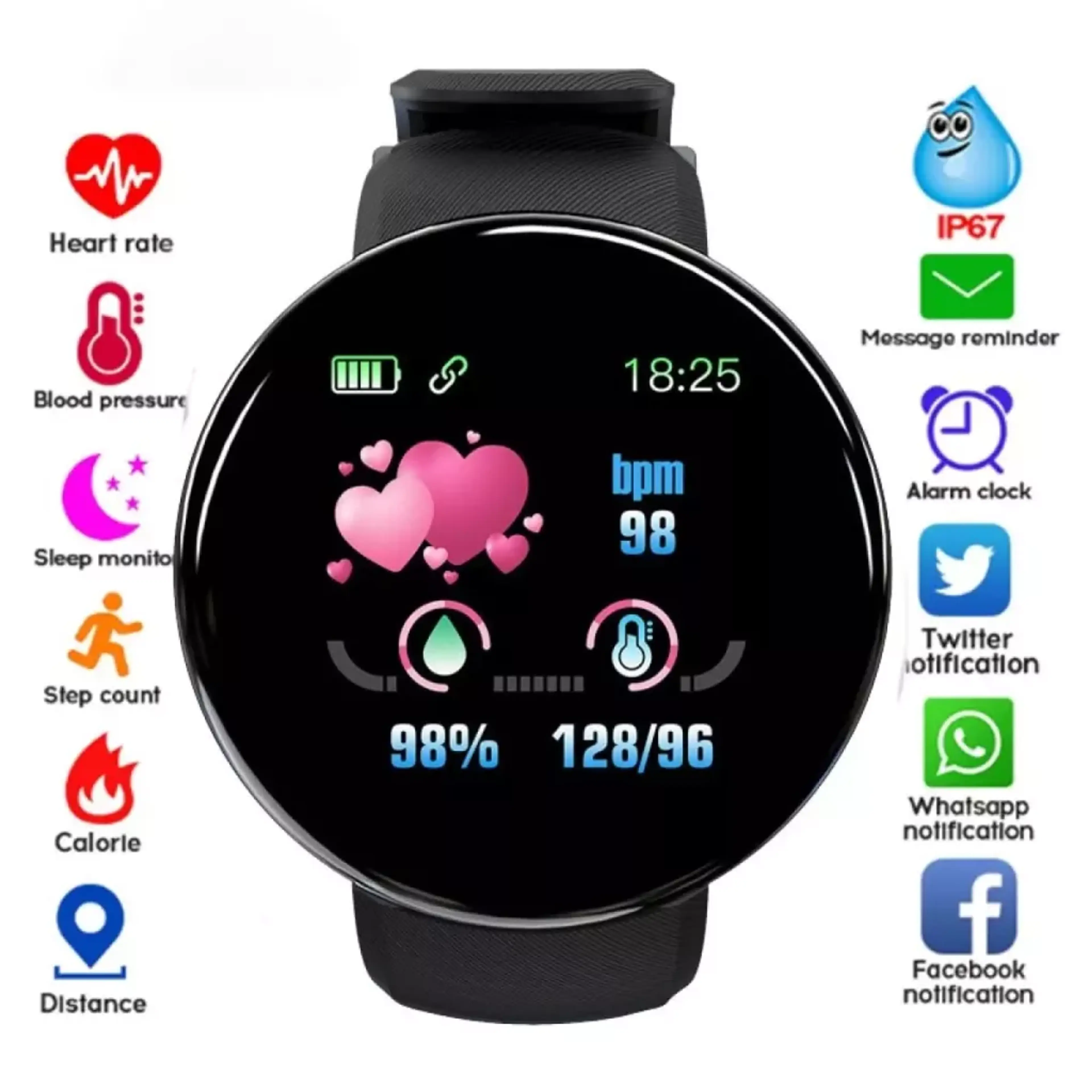 Смарт Часовник D18, Android, iOS/ Android, Bluetooth